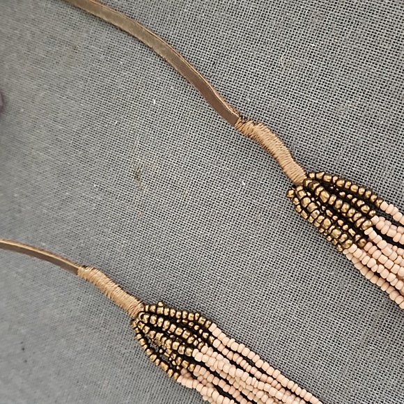 LOFT long necklace multi strand silver peach copper w leather boho - Picture 3 of 8